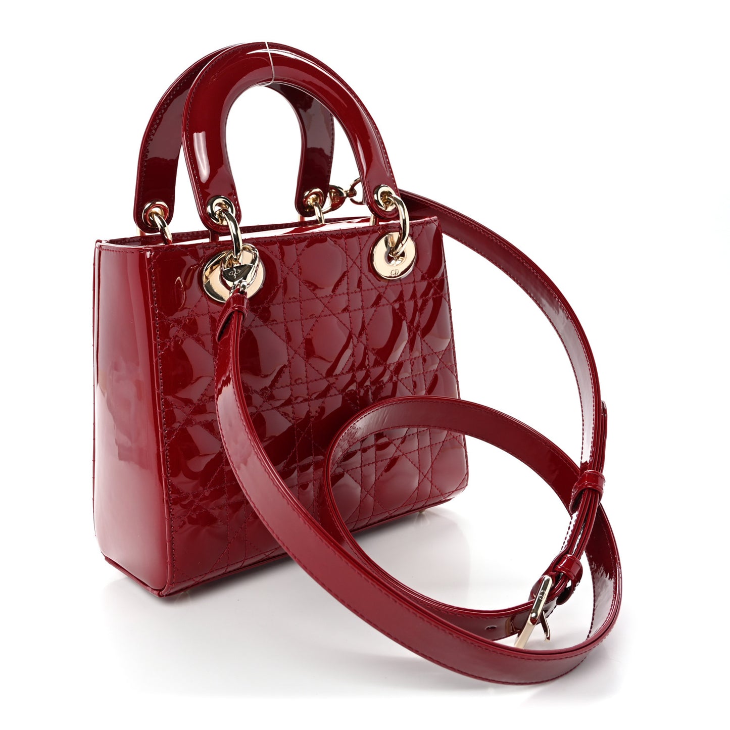 Patent Cannage Small Lady Dior Cherry Red