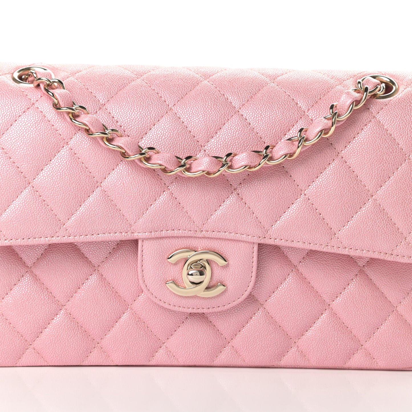 Iridescent Caviar Quilted Small Double Flap Pink