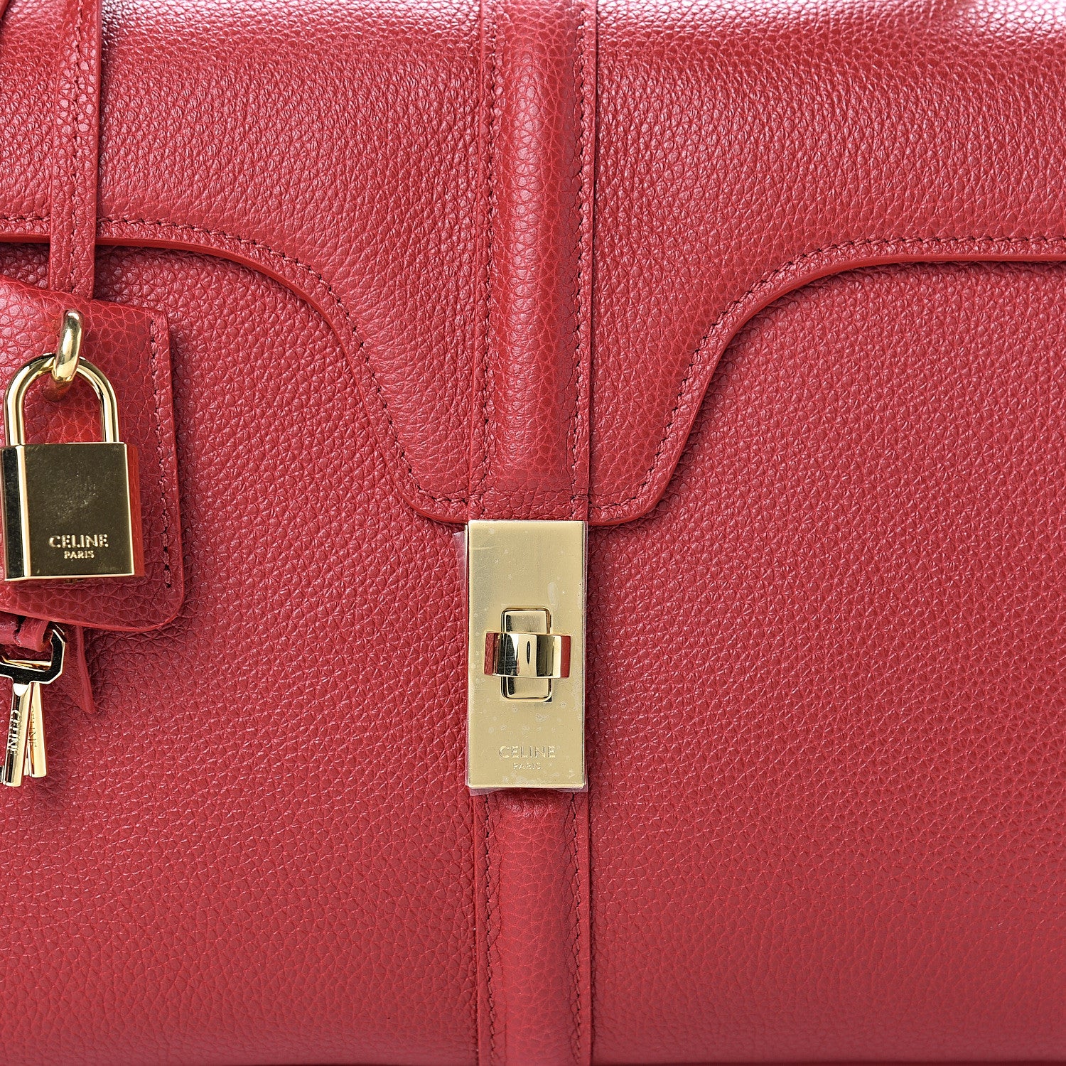 Celine Grained Calfskin Small 16 Top Handle Bag Red 9 of 11