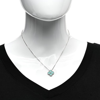 Van Cleef & Arpels 18K White Gold Diamond Celadon Green Sevres Porcelain Vintage Alhambra Pendant Necklace 2 of 4