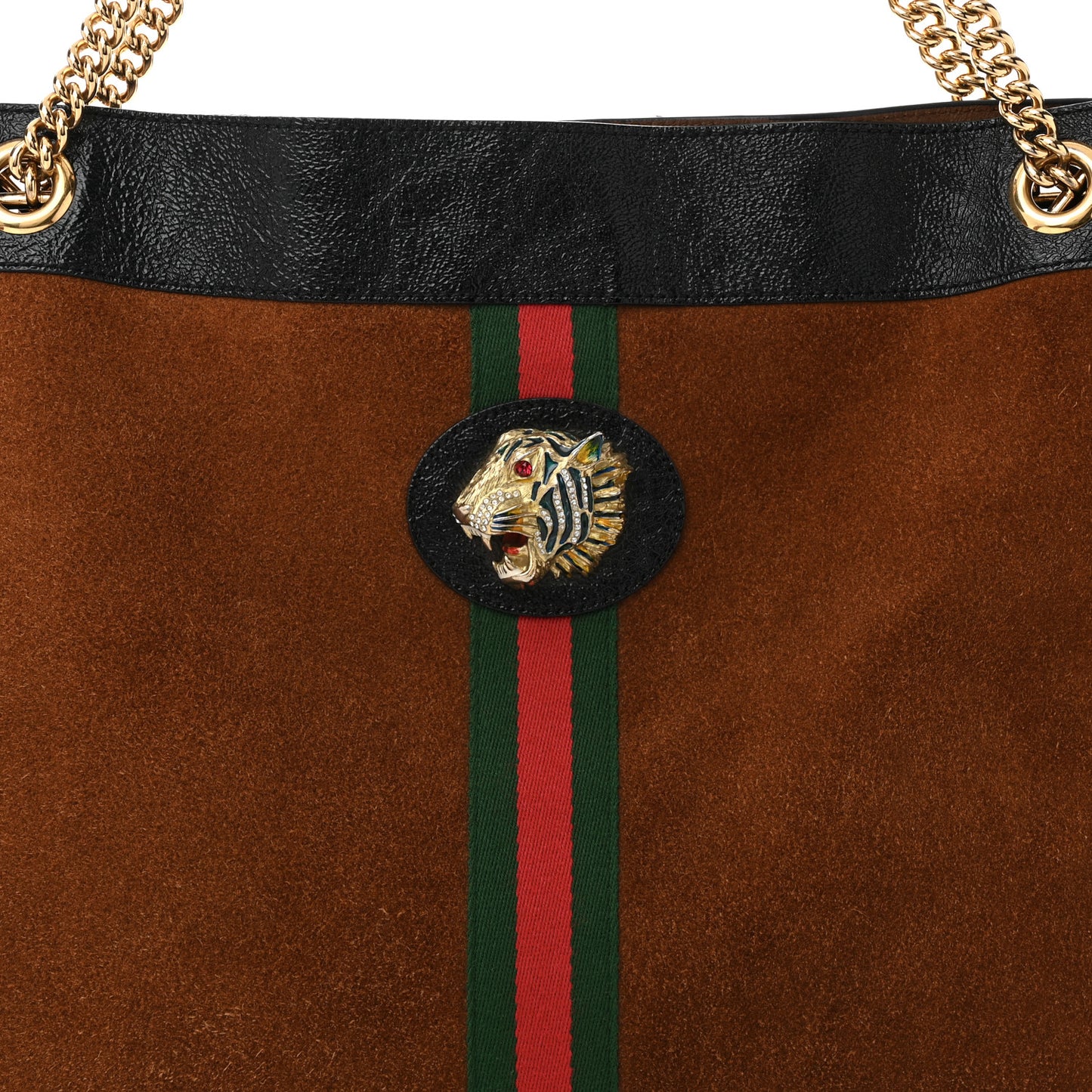 Suede Patent Large Rajah Chain Tote Nocciola Black