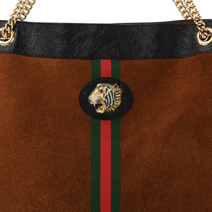 Gucci Suede Patent Large Rajah Chain Tote Nocciola Black 8 of 12
