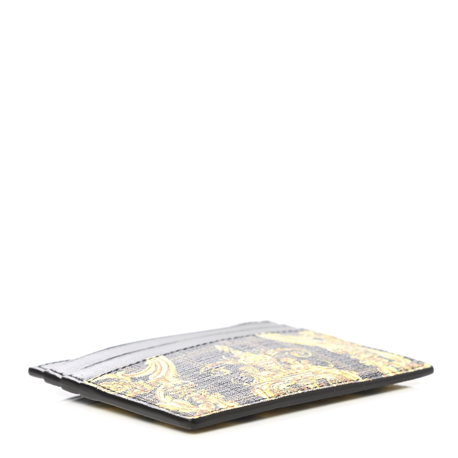 Fendi X VERSACE Glazed Fabric Vitello Cover Fendace FF Baroque Card Holder Black Gold 4 of 8