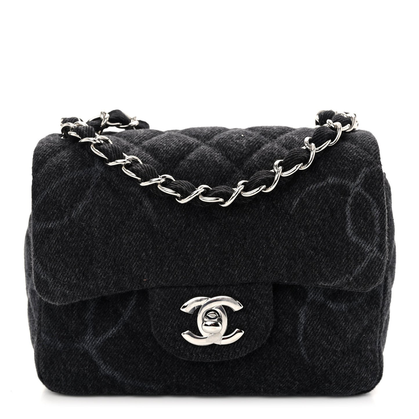 Denim CC Quilted Mini Square Flap Black