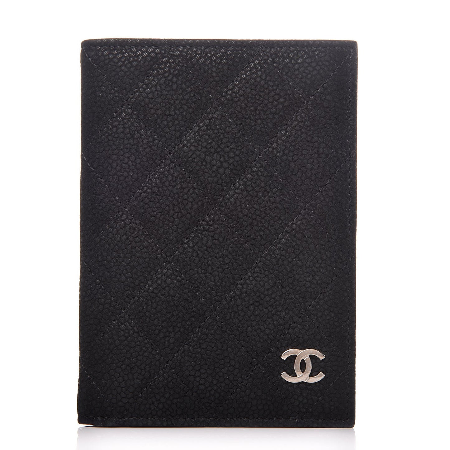 Iridescent Caviar Quilted Passport Holder Black
