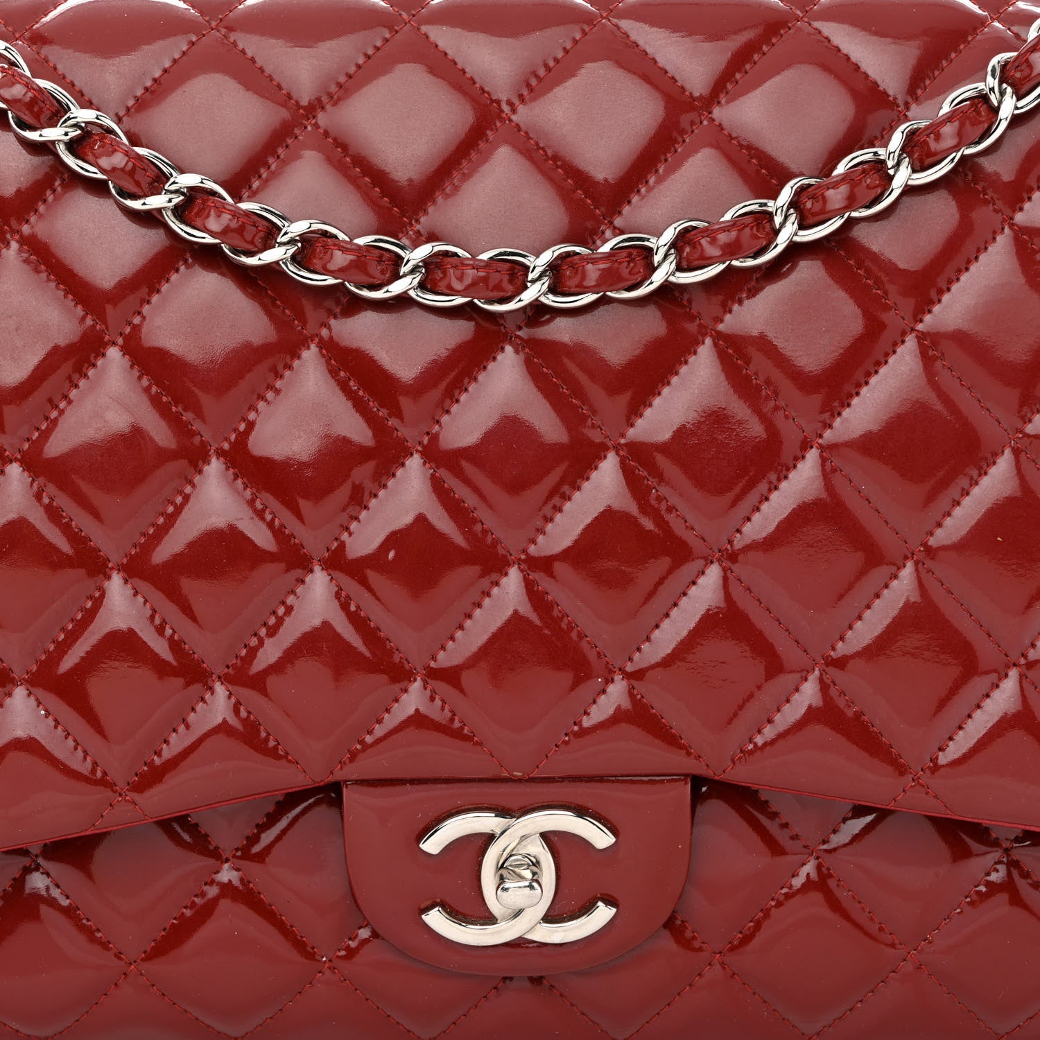 Chanel Patent Quilted Maxi Double Flap Red 8 of 16