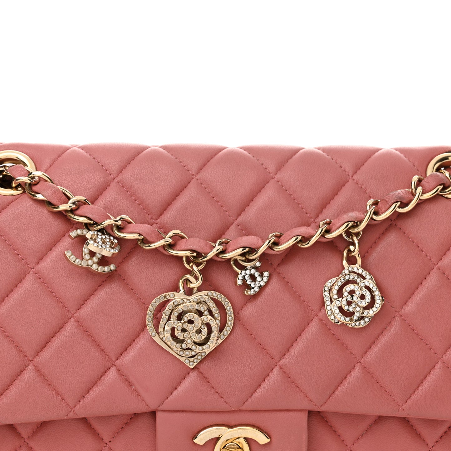 Lambskin Medium Valentine Charms Flap Pink