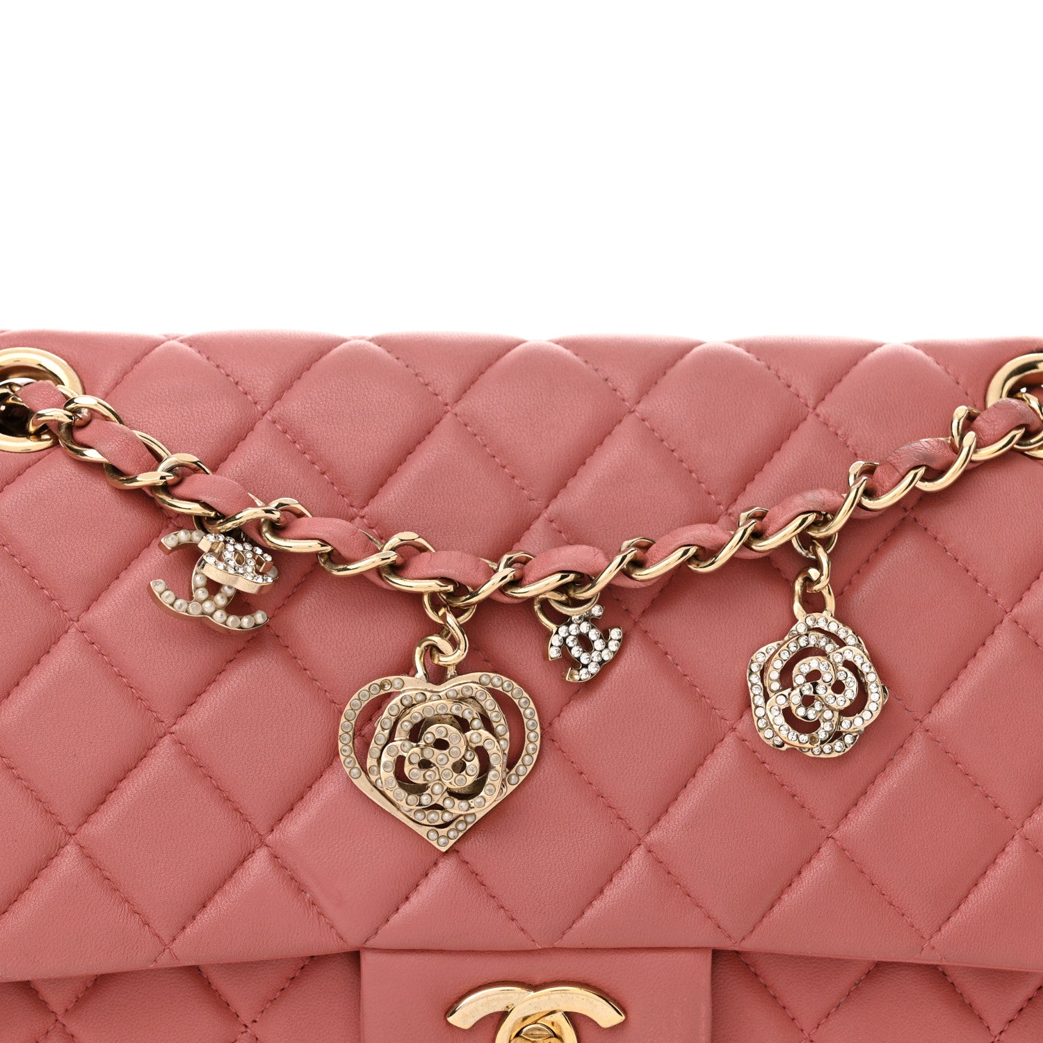 Chanel Lambskin Medium Valentine Charms Flap Pink 8 of 15