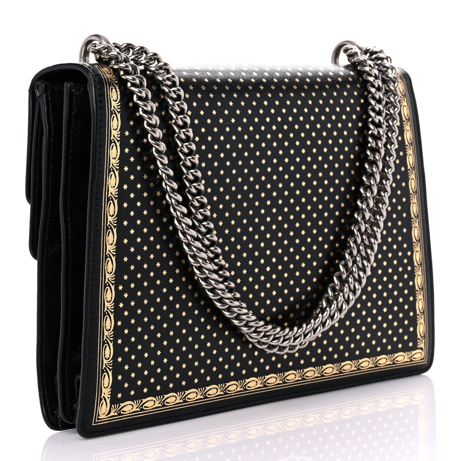 Gucci X SEGA Calfskin GUCCY Stars Medium Dionysus Shoulder Bag Black Gold 3 of 11