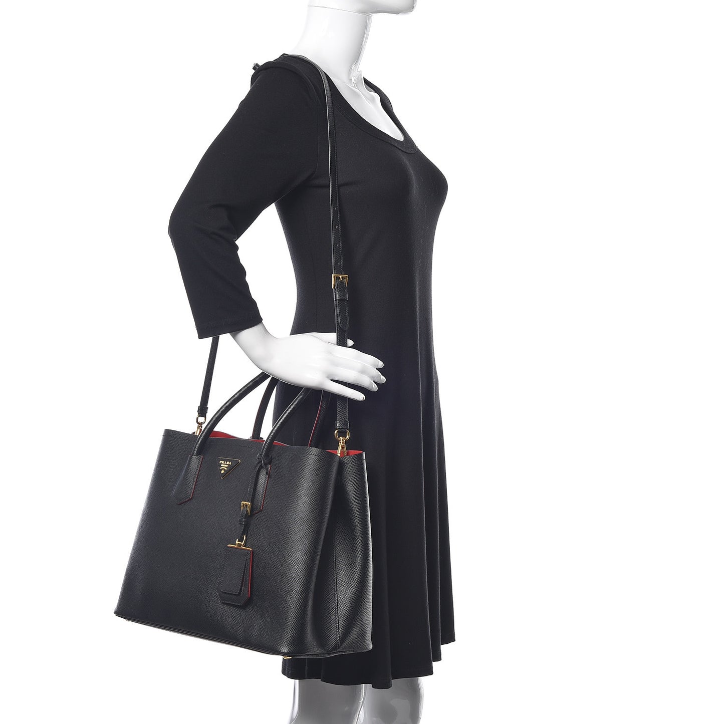 Saffiano Cuir Large Double Bag Black Fuoco