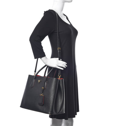 Prada Saffiano Cuir Large Double Bag Black Fuoco 3 of 14