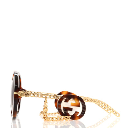 Gucci Acetate Detachable Charm Oversized Frame Round Sunglasses GG0726S Havana 3 of 7