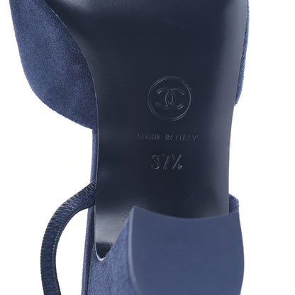Chanel Suede Cap Toe CC Slingback Pumps 37.5 Blue Black 13 of 16