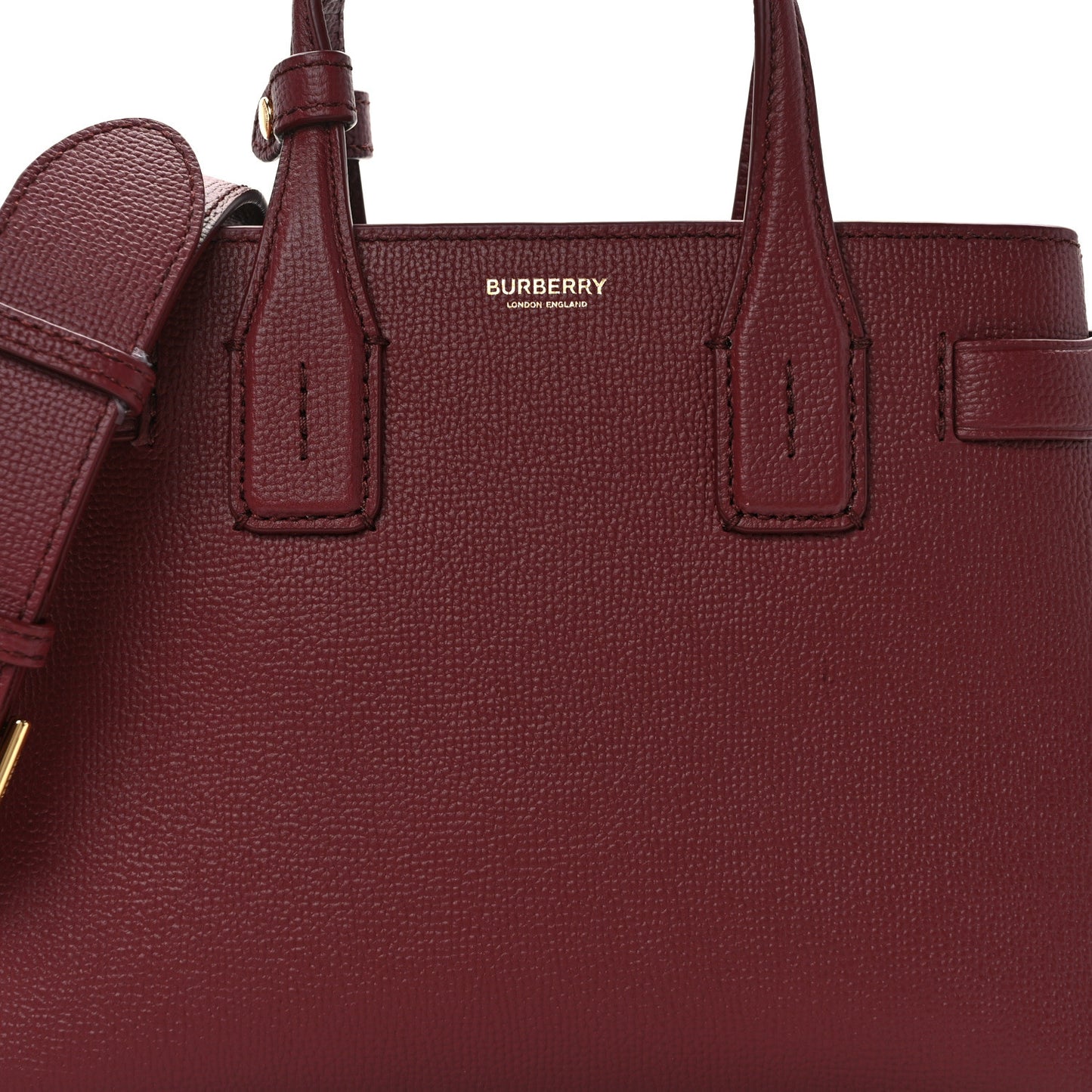 Grainy Calfskin House Check Small Banner Tote Crimson