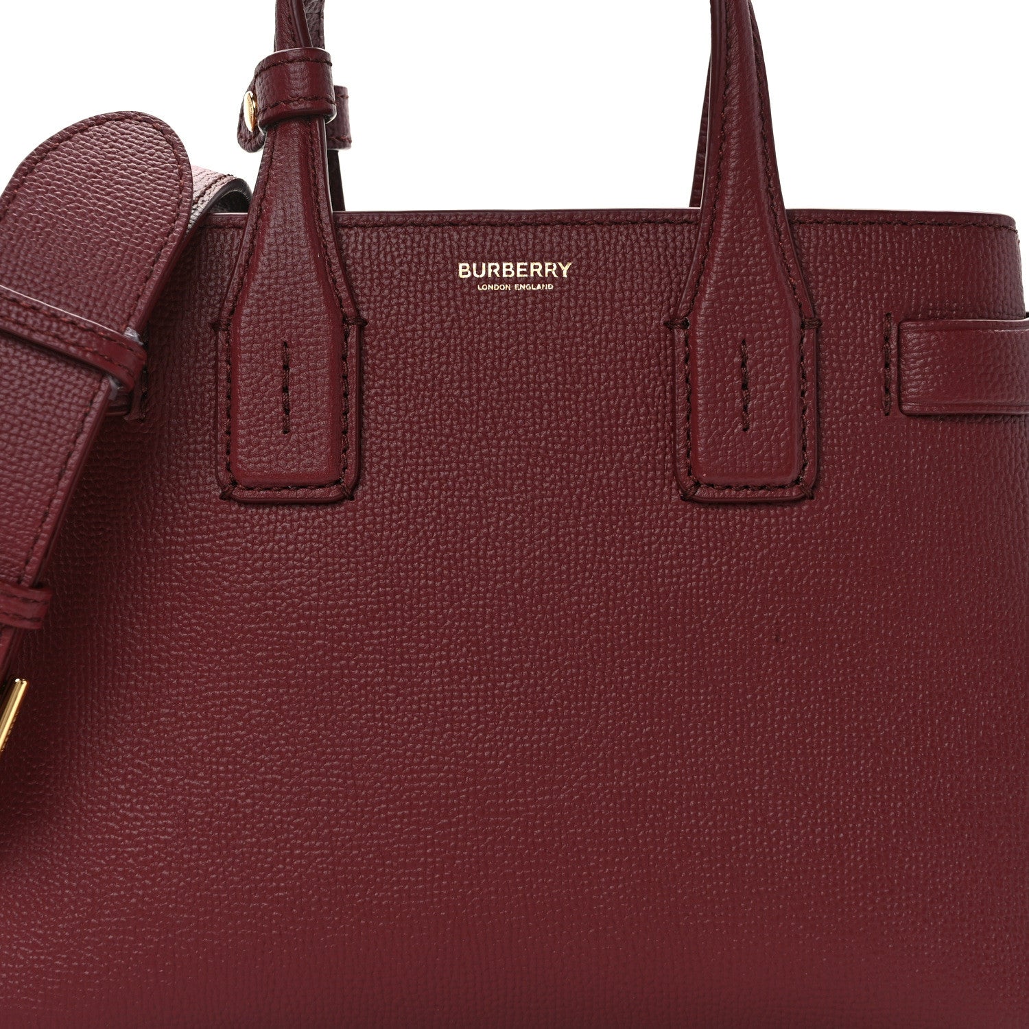 Burberry Grainy Calfskin House Check Small Banner Tote Crimson 9 of 14