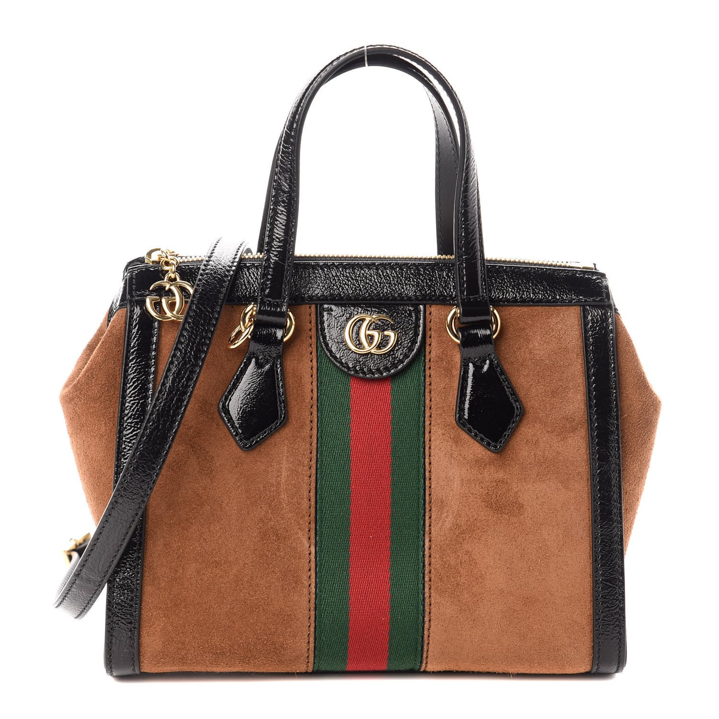 Suede Patent GG Web Small Ophidia Tote Bag Nocciola Black