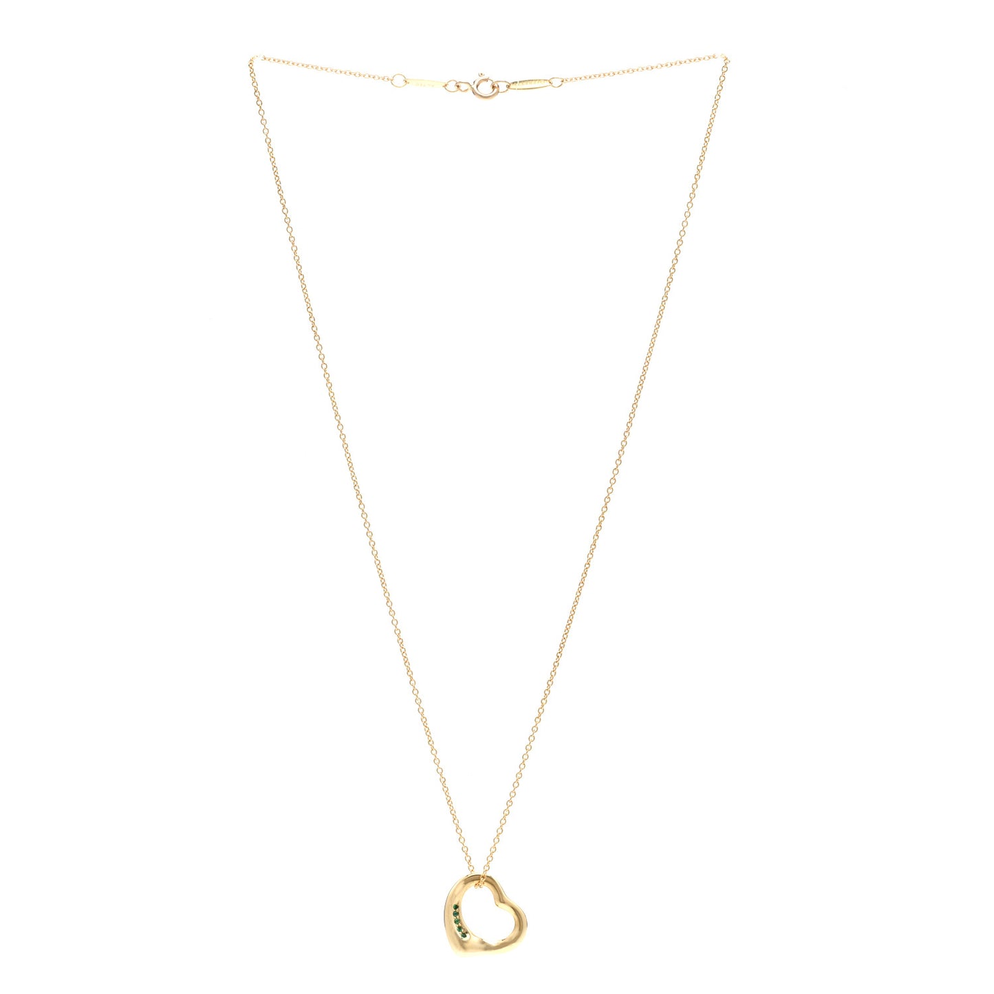 18K Yellow Gold Emerald 16mm Elsa Peretti Open Heart Pendant Necklace