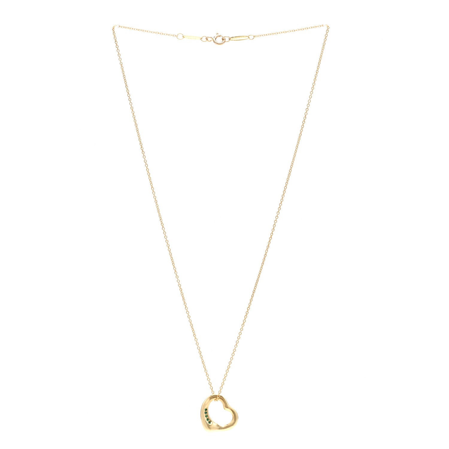 Tiffany 18K Yellow Gold Emerald 16mm Elsa Peretti Open Heart Pendant Necklace 3 of 5