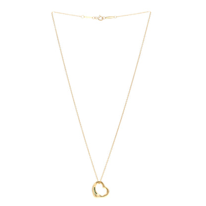 Tiffany 18K Yellow Gold Emerald 16mm Elsa Peretti Open Heart Pendant Necklace 3 of 5