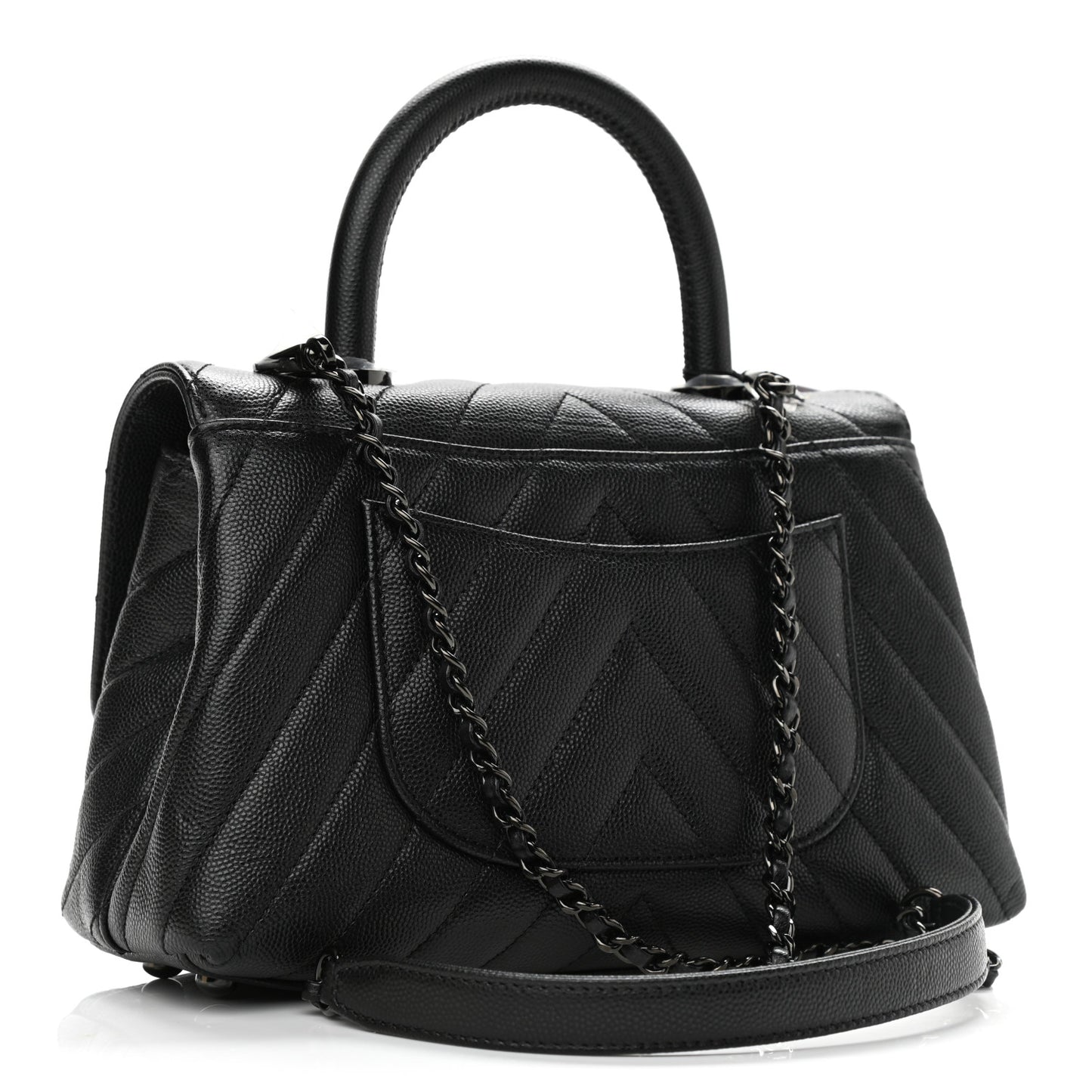 Caviar Chevron Quilted Mini Coco Handle Flap So Black