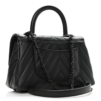 Chanel Caviar Chevron Quilted Mini Coco Handle Flap So Black 3 of 11