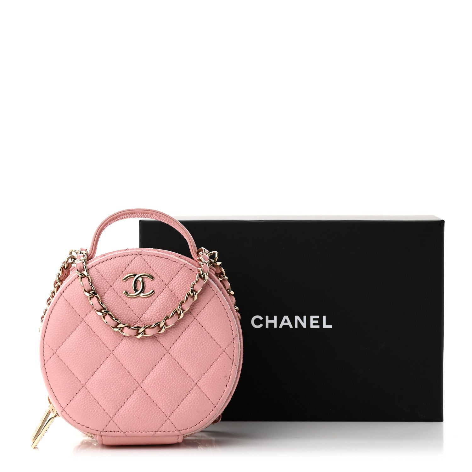 Chanel Caviar Quilted Round Handle With Care Vanity With Chain Pink 12 of 12