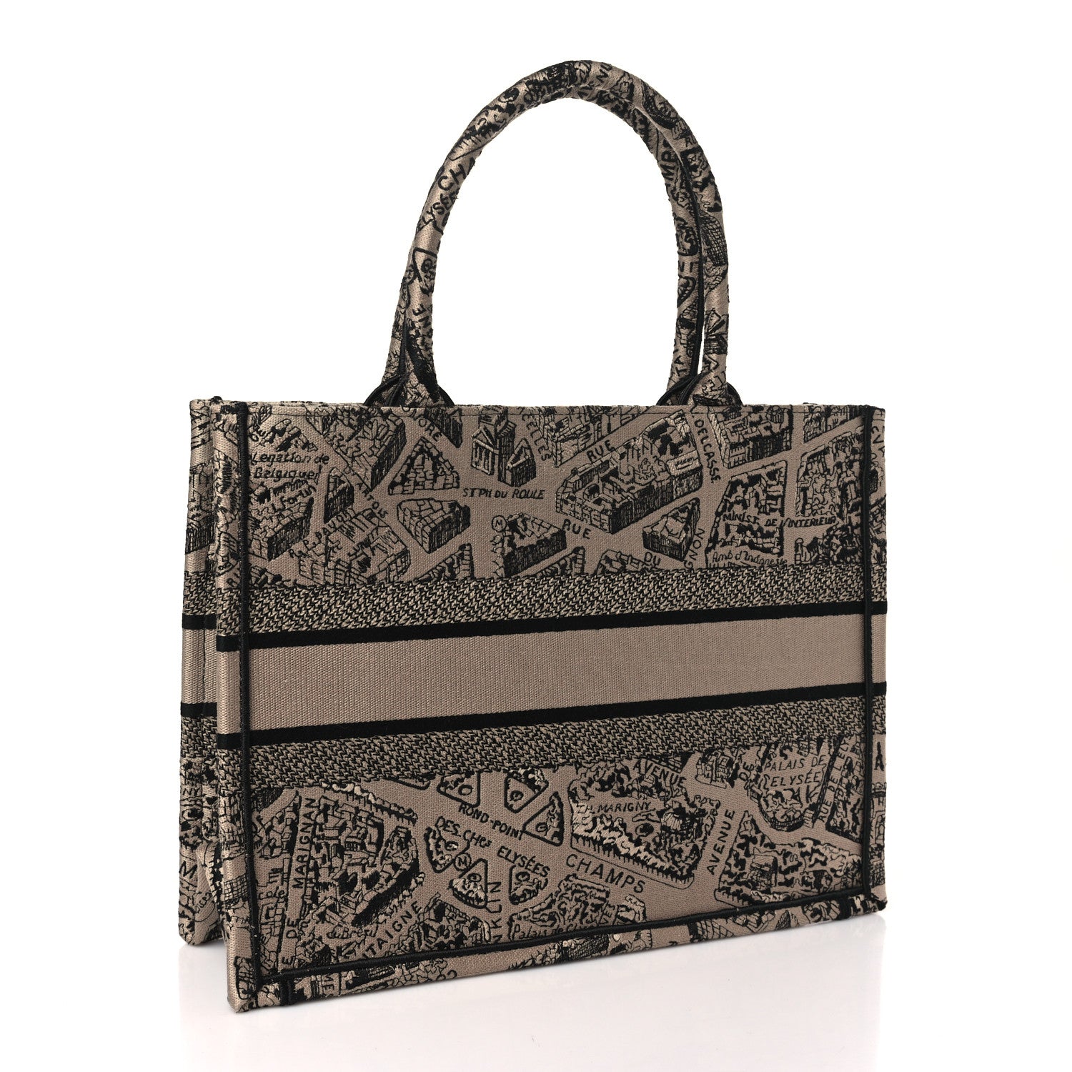 Christian Dior Canvas Embroidered Medium Plan De Paris Book Tote Beige Multi 3 of 10