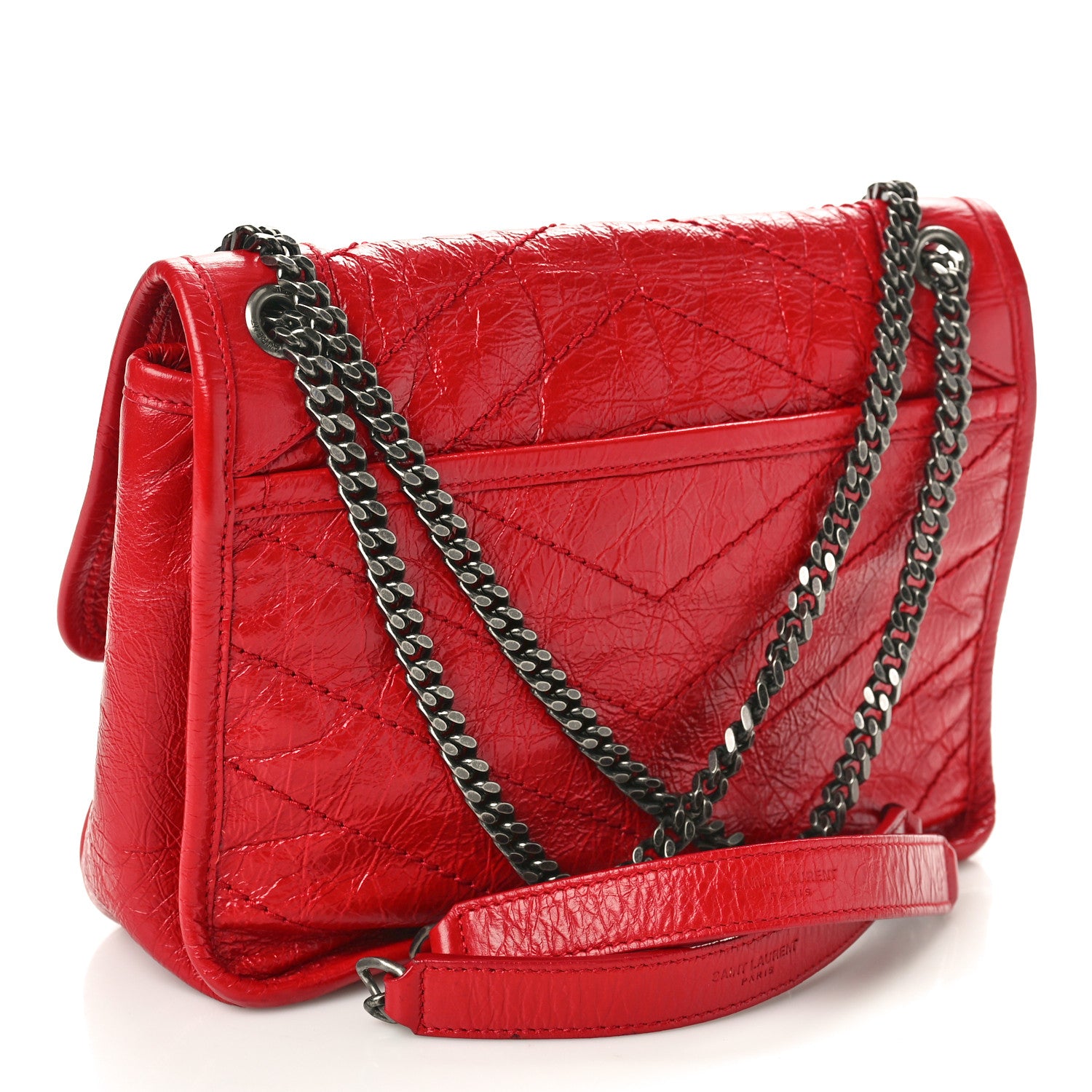Saint Laurent Crinkled Calfskin Matelasse Monogram Baby Niki Chain Satchel Rouge Eros 3 of 11