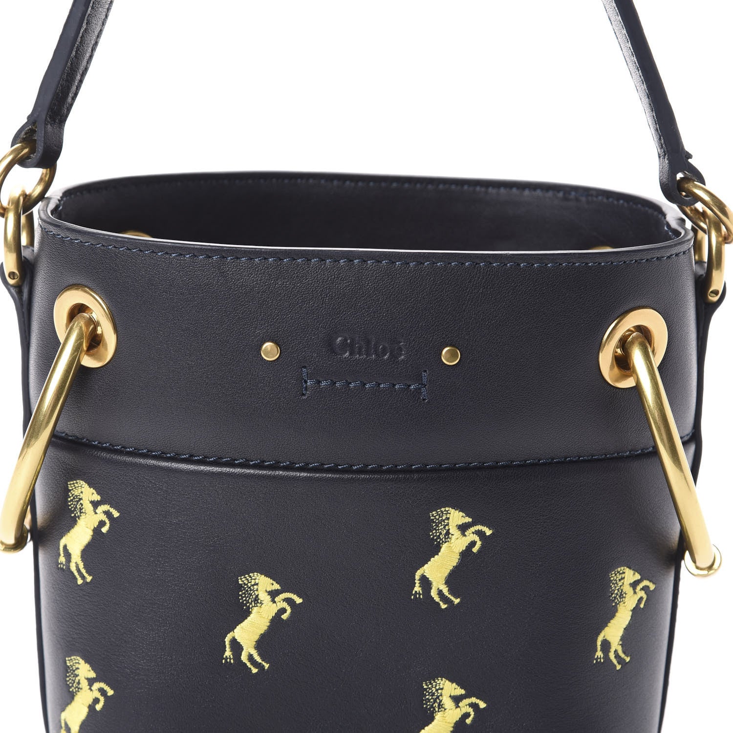 Chloe Smooth Calfskin Little Horses Embroidered Mini Roy Bucket Bag Full Blue 7 of 9