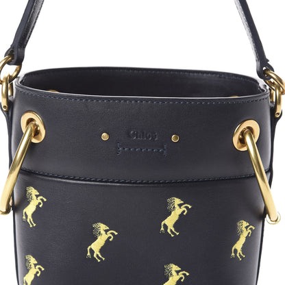 Chloe Smooth Calfskin Little Horses Embroidered Mini Roy Bucket Bag Full Blue 7 of 9