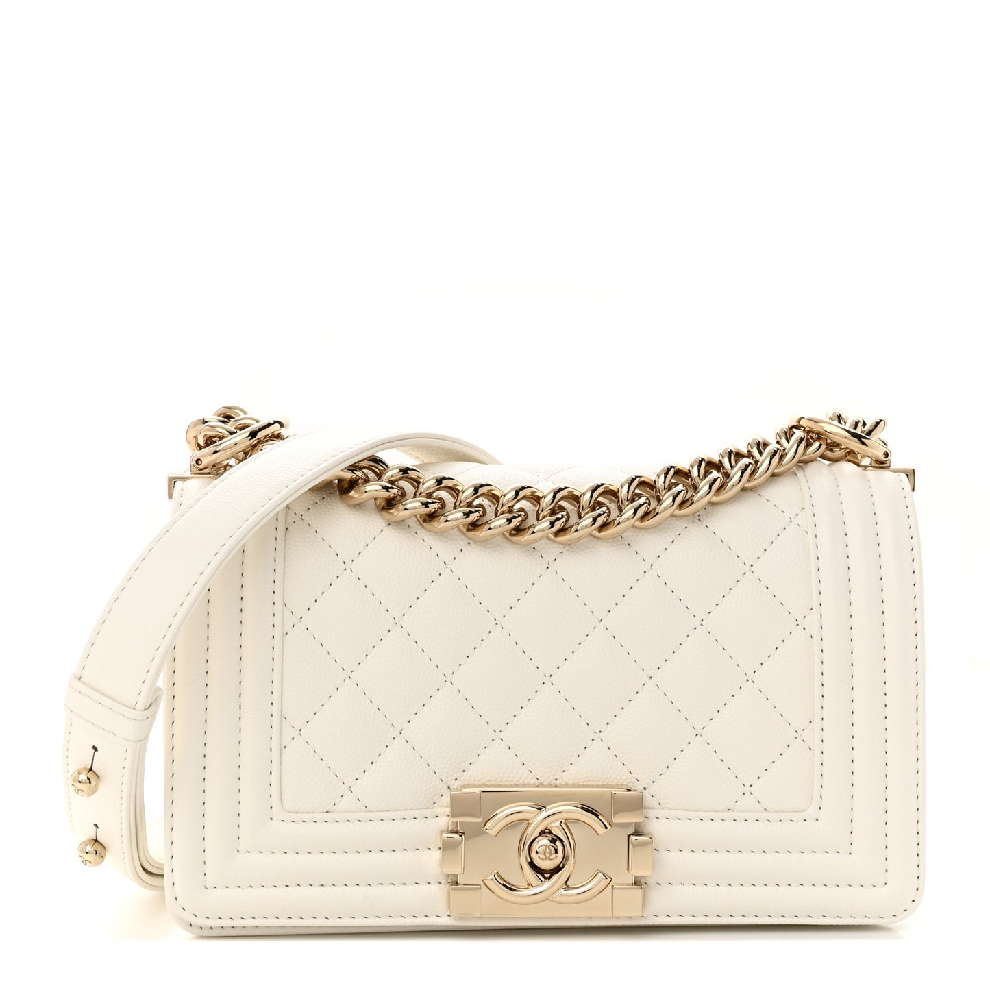 Caviar Quilted Small Boy Flap White