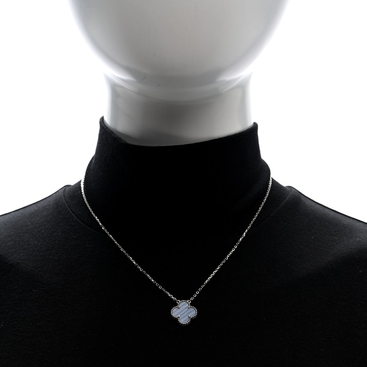 18k White Gold Chalcedony Vintage Alhambra Pendant Necklace