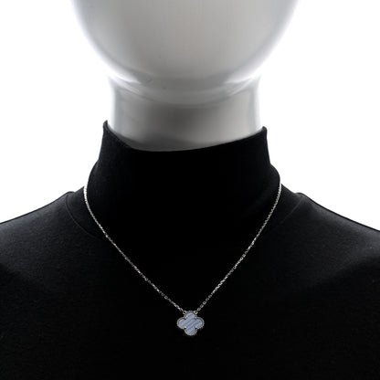 Van Cleef & Arpels 18k White Gold Chalcedony Vintage Alhambra Pendant Necklace 2 of 5