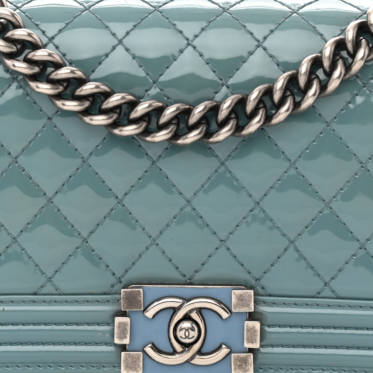 Chanel Patent Calfskin Medium Plexiglass Boy Flap Light Blue 8 of 13