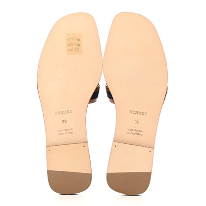 Hermes Calfskin Denim Oran Sandals 39 Bleu Brut Gold 5 of 9