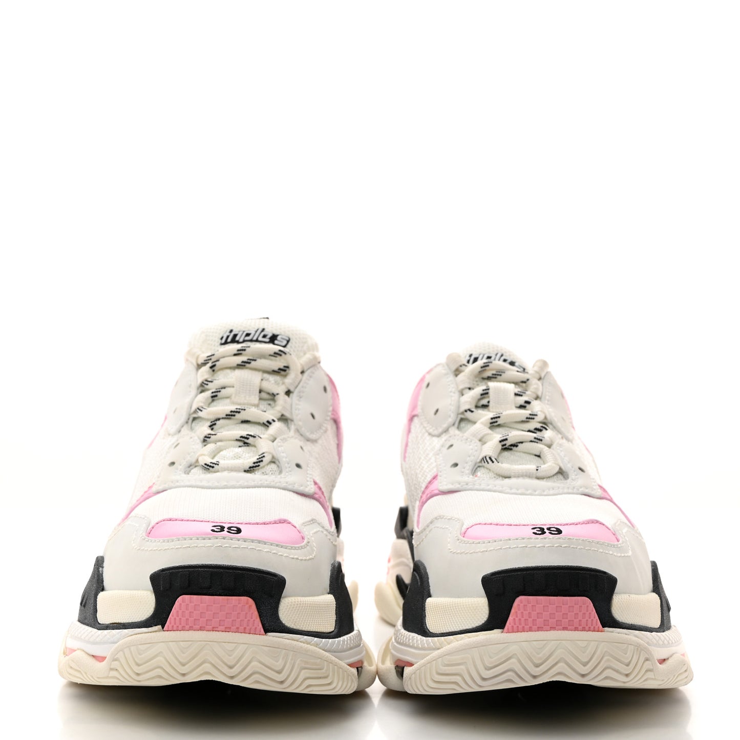 Fabric Mesh Washed Effect Womens Triple S Sneakers 39 Pink White Black