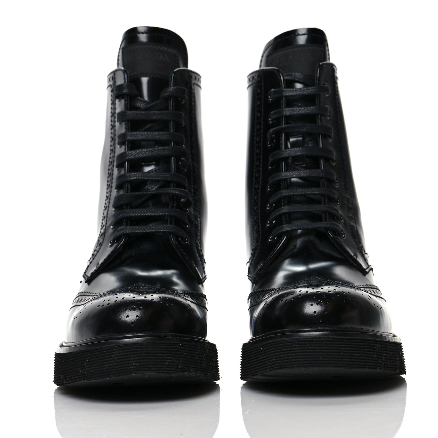 Spazzolato Brogue Perforated Womens Wingtip Combat Boots 38.5 Black
