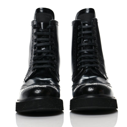Prada Spazzolato Brogue Perforated Womens Wingtip Combat Boots 38.5 Black 2 of 7