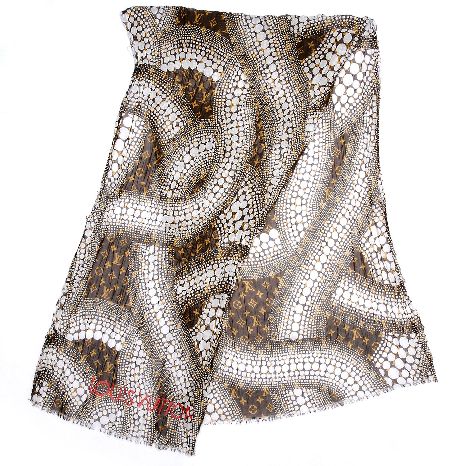 Louis Vuitton Cotton Monogram Kusama Infinity Dots Pareo Scarf White 3 of 7