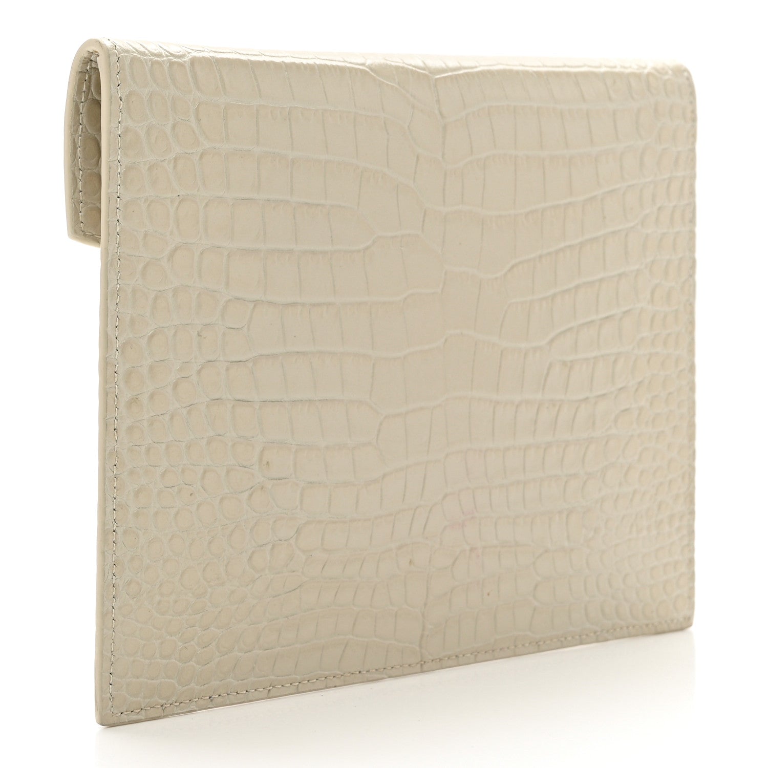 Saint Laurent Calfskin Crocodile Embossed Monogram Uptown Baby Pouch Perle 2 of 7