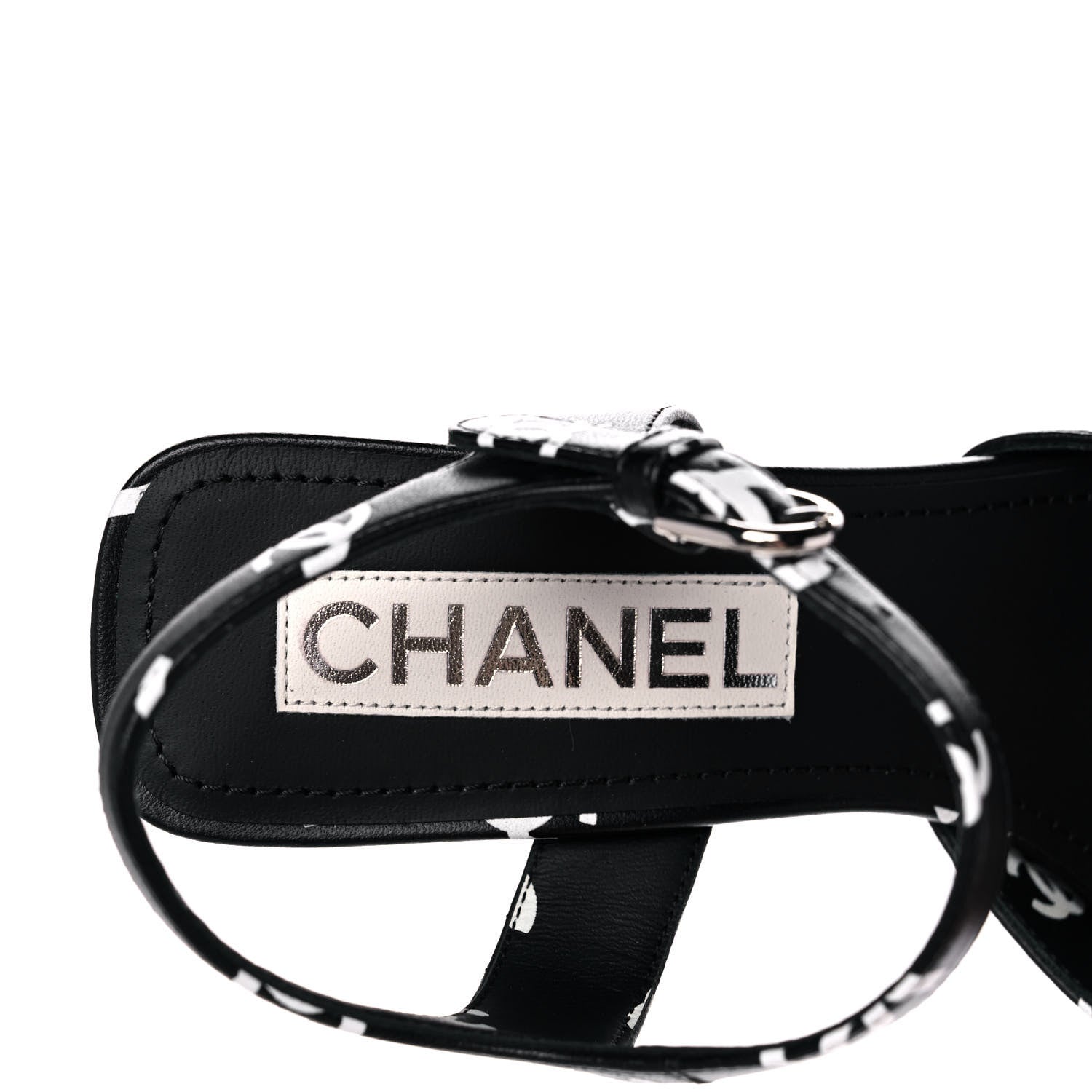 Chanel Printed Lambskin Coco Beach Platform Sandals 37 Black White 7 of 9