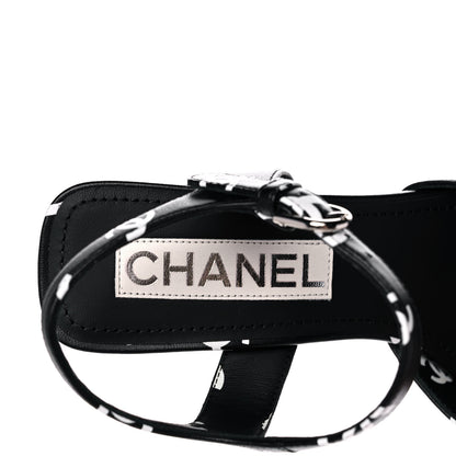 Chanel Printed Lambskin Coco Beach Platform Sandals 37 Black White 7 of 9