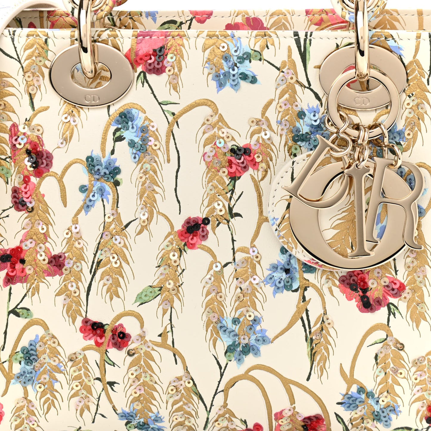Calfskin Hibiscus Printed Embroidered My ABCDior Lady Dior Beige Multicolor
