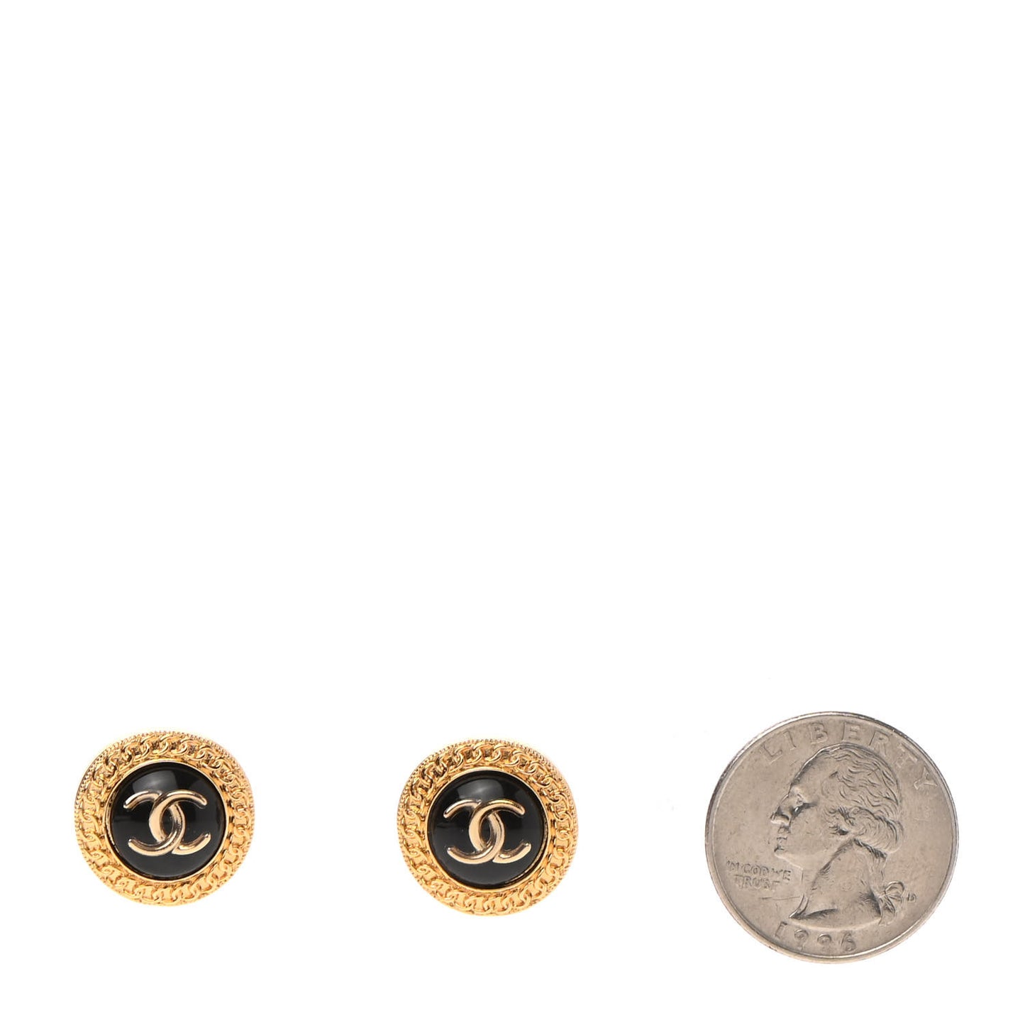 Resin CC Chain Round Earrings Gold Black