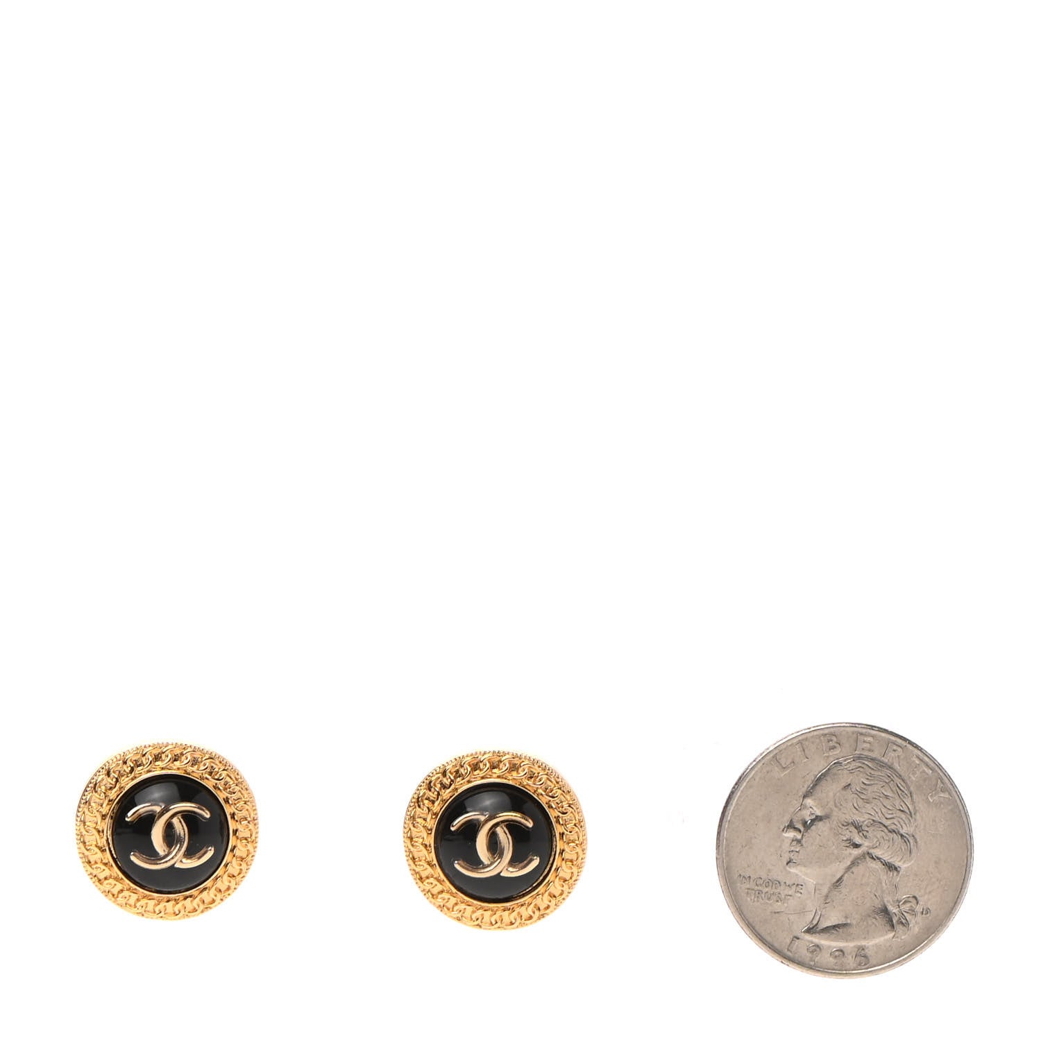 Chanel Resin CC Chain Round Earrings Gold Black 2 of 4
