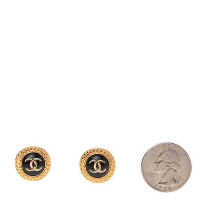 Chanel Resin CC Chain Round Earrings Gold Black 2 of 4
