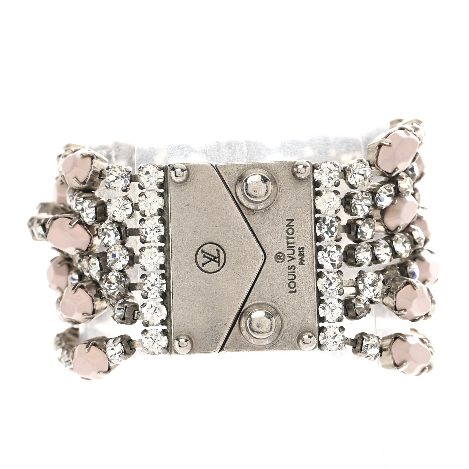 Louis Vuitton Swarovski Crystal Lock Bracelet Silver Pink 3 of 7
