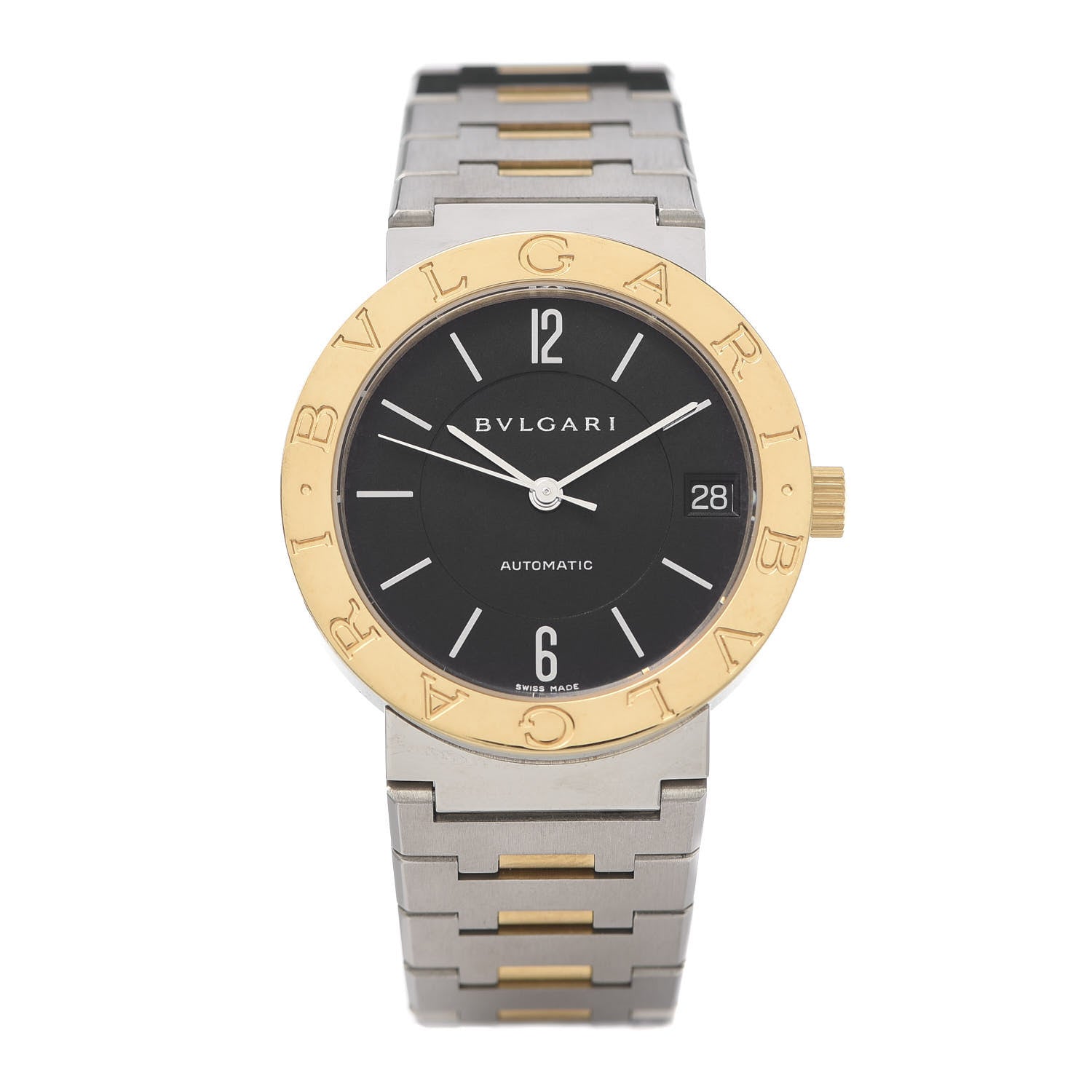 Bulgari Stainless Steel 18K Yellow Gold 33mm Quartz Watch Black 1 of 7