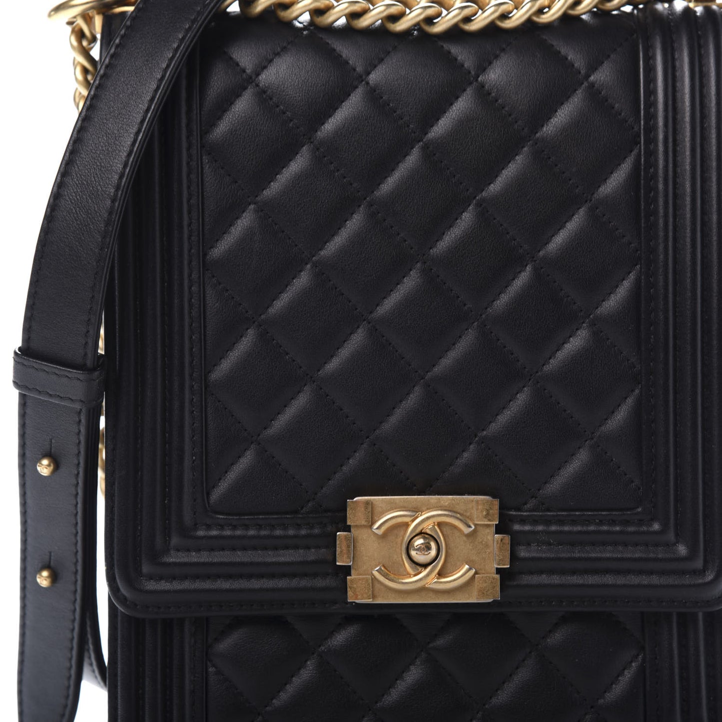 Calfskin Quilted North South Boy Flap Black