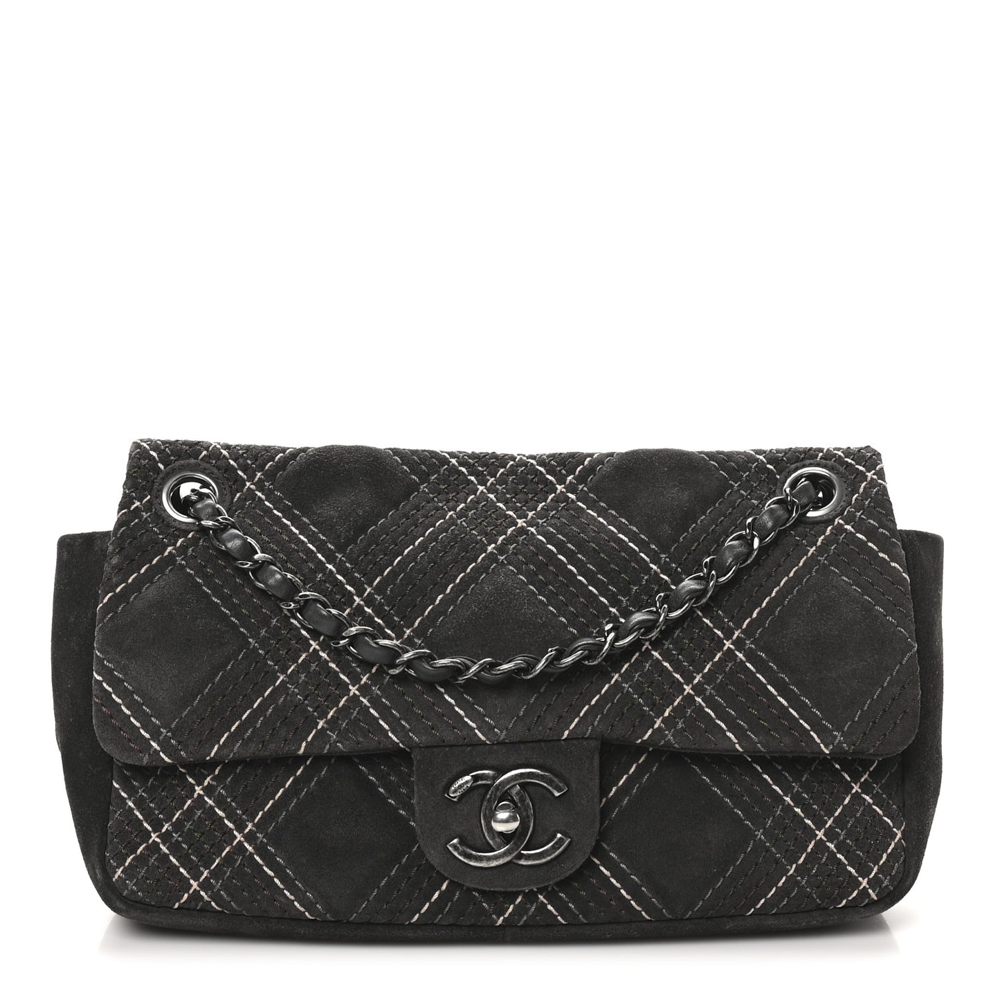 Suede Stitched Medium Saltire Single Flap Grey